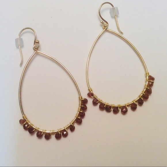 ♥️GARNETeardrop Earrings Boho 14Kt Gold Silver - Picture 1 of 8